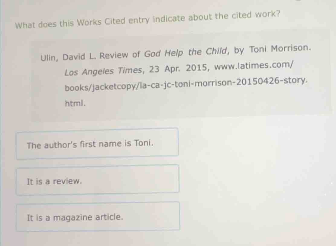 what does this works cited entry indicate about the cited work? ulin, d…