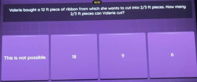 valerie bought a 12 ft piece of ribbon from which she wants to cut into…