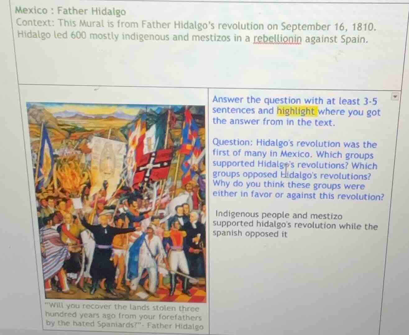 mexico : father hidalgo context: this mural is from father hidalgo’s re…