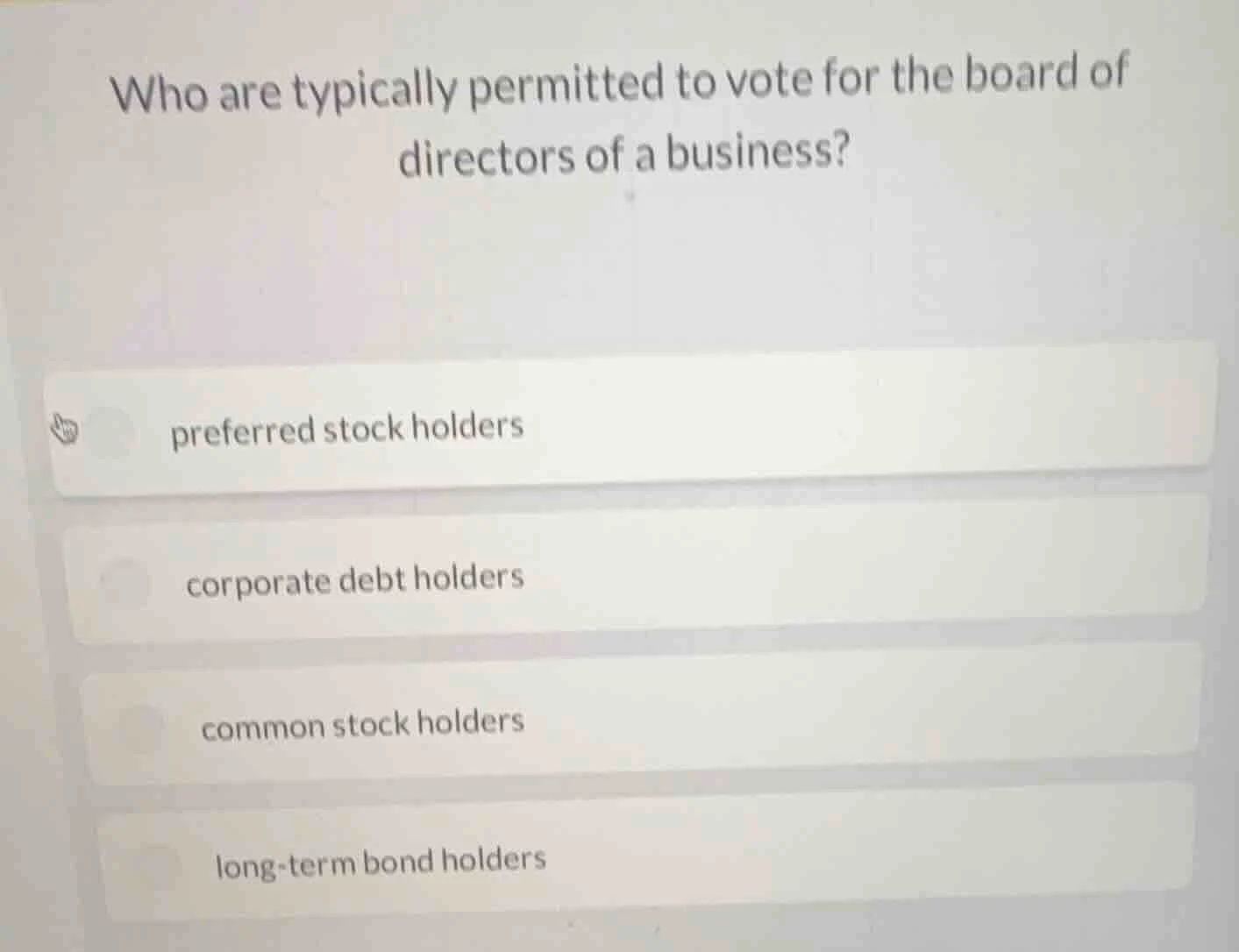 who are typically permitted to vote for the board of directors of a bus…