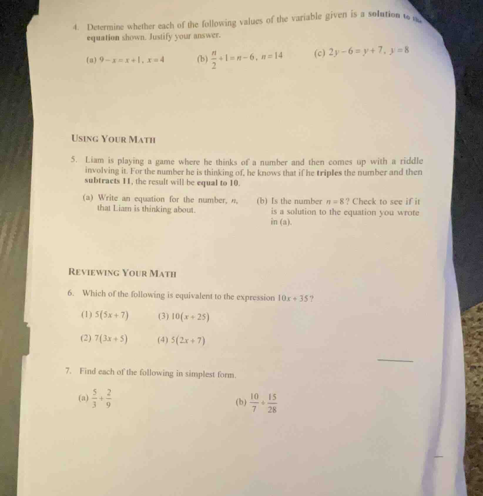 4. determine whether each of the following values of the variable given…