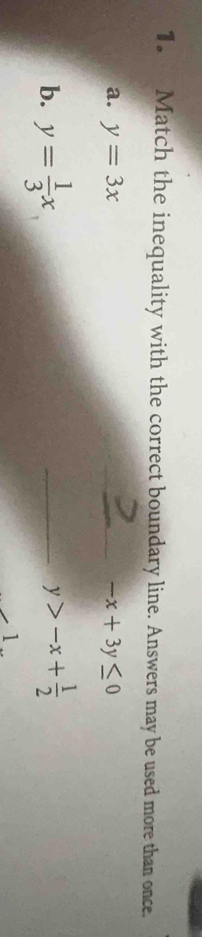 1. match the inequality with the correct boundary line. answers may be …
