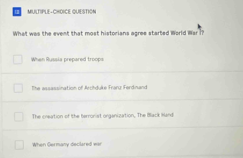 multiple-choice question what was the event that most historians agree …