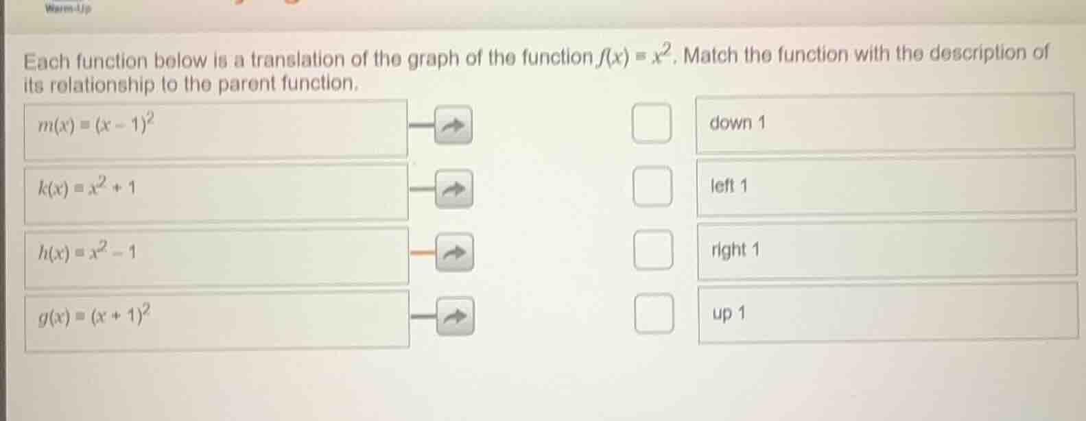 warm-up each function below is a translation of the graph of the functi…