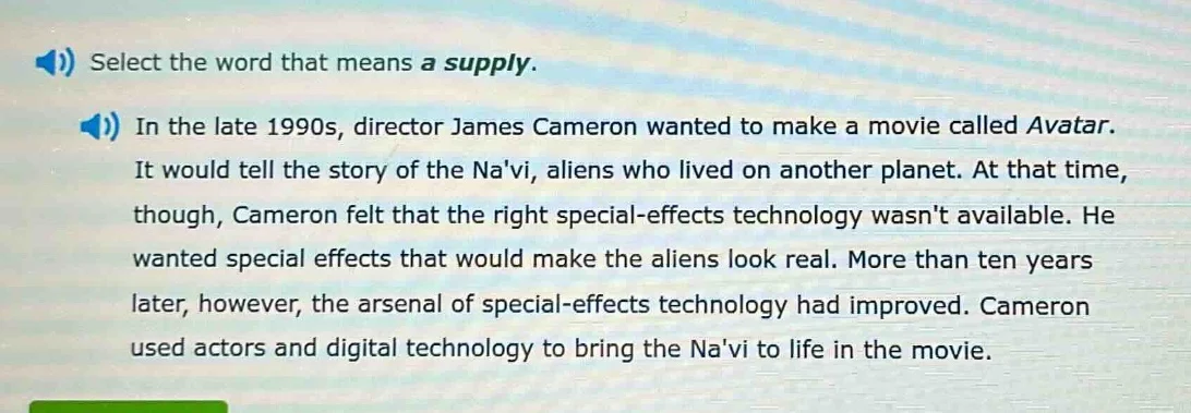 select the word that means a supply. in the late 1990s, director james …