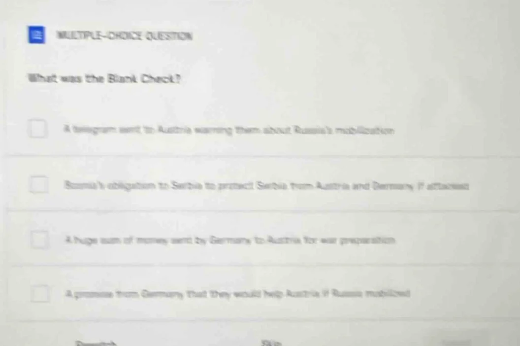multiple-choice question what was the blank check? a telegram sent to a…