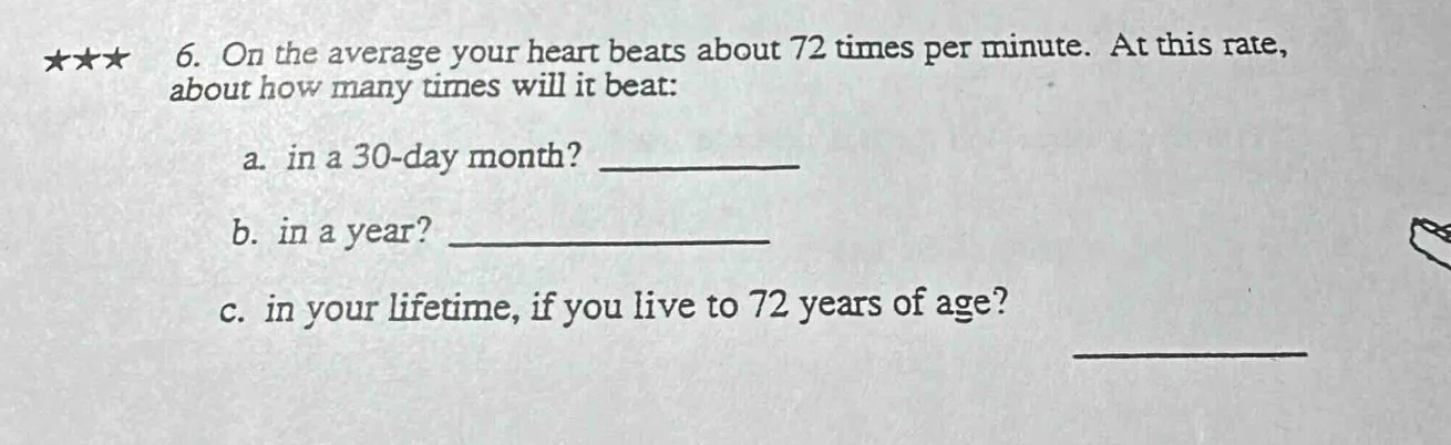 ★★★ 6. on the average your heart beats about 72 times per minute. at th…