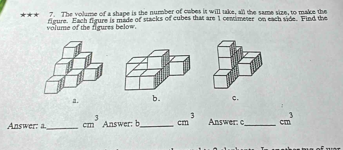 ★★★ 7. the volume of a shape is the number of cubes it will take, all t…
