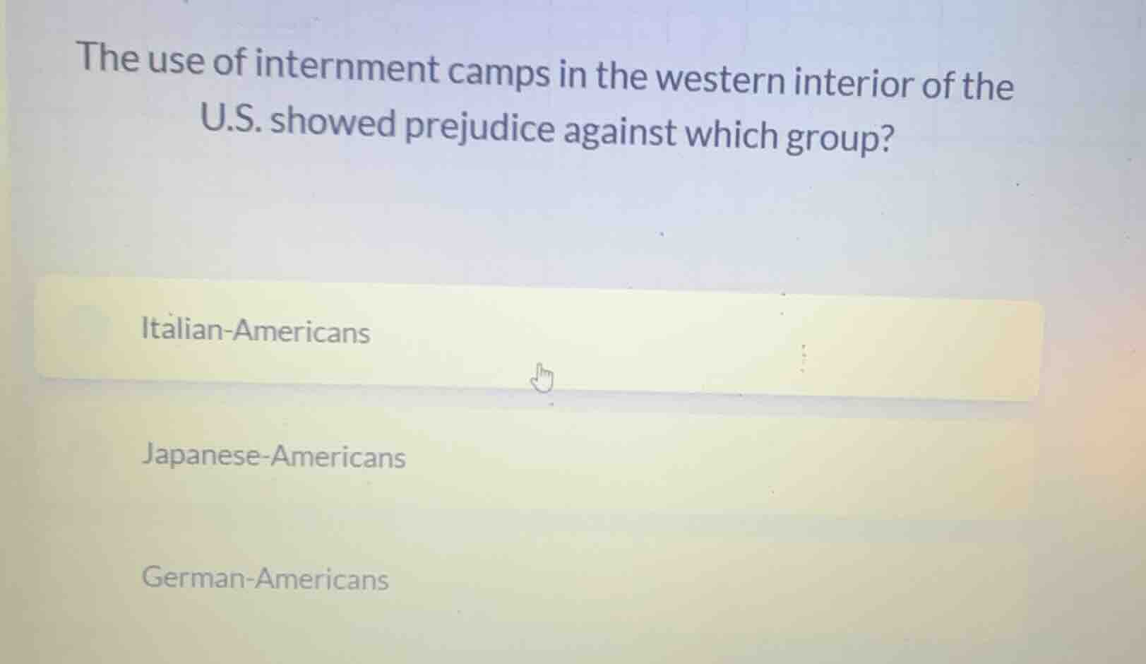 the use of internment camps in the western interior of the u.s. showed …