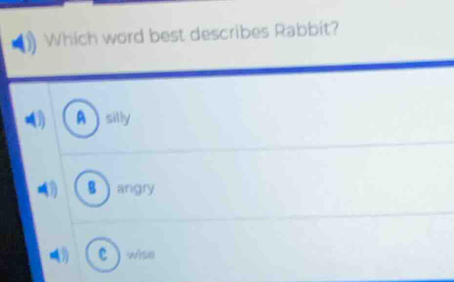 which word best describes rabbit? a silly b angry c wise