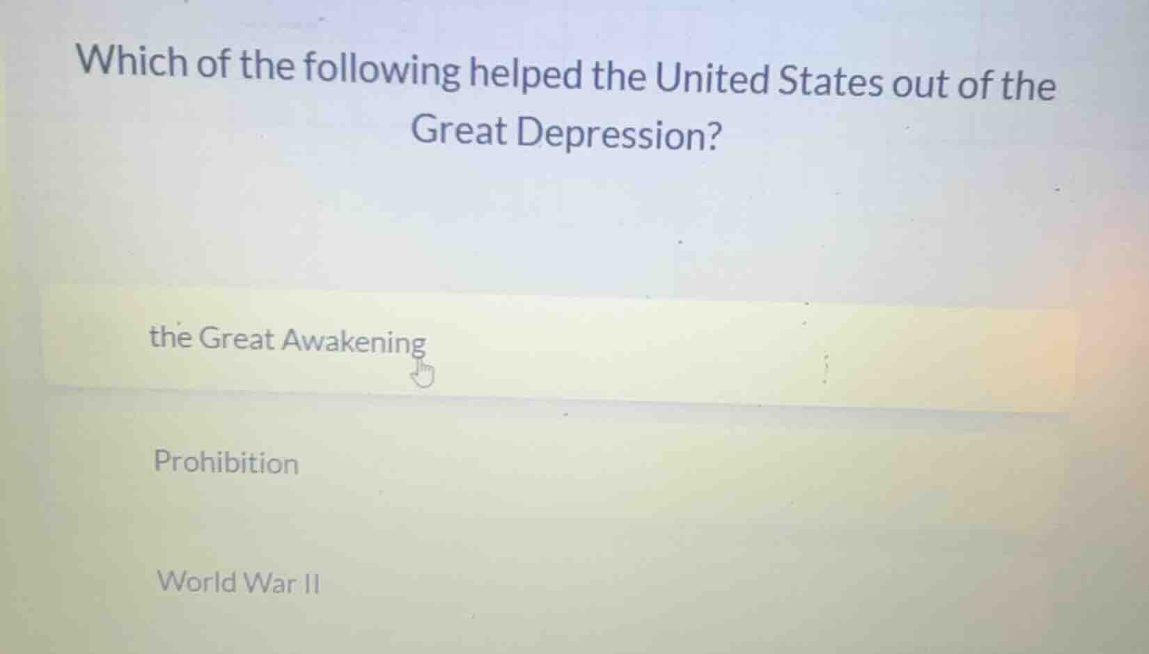 which of the following helped the united states out of the great depres…