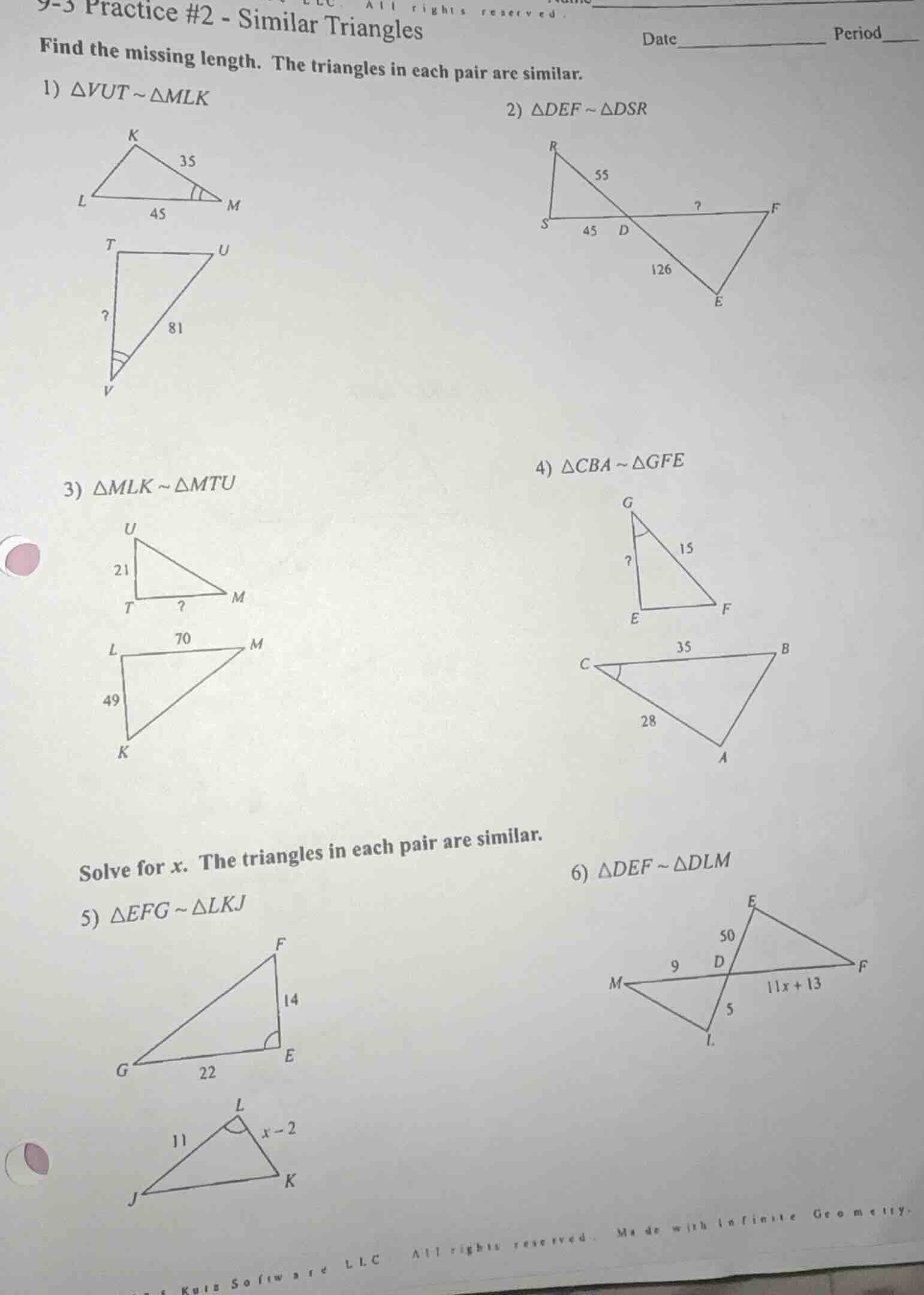 9-3 practice #2 - similar triangles find the missing length. the triang…