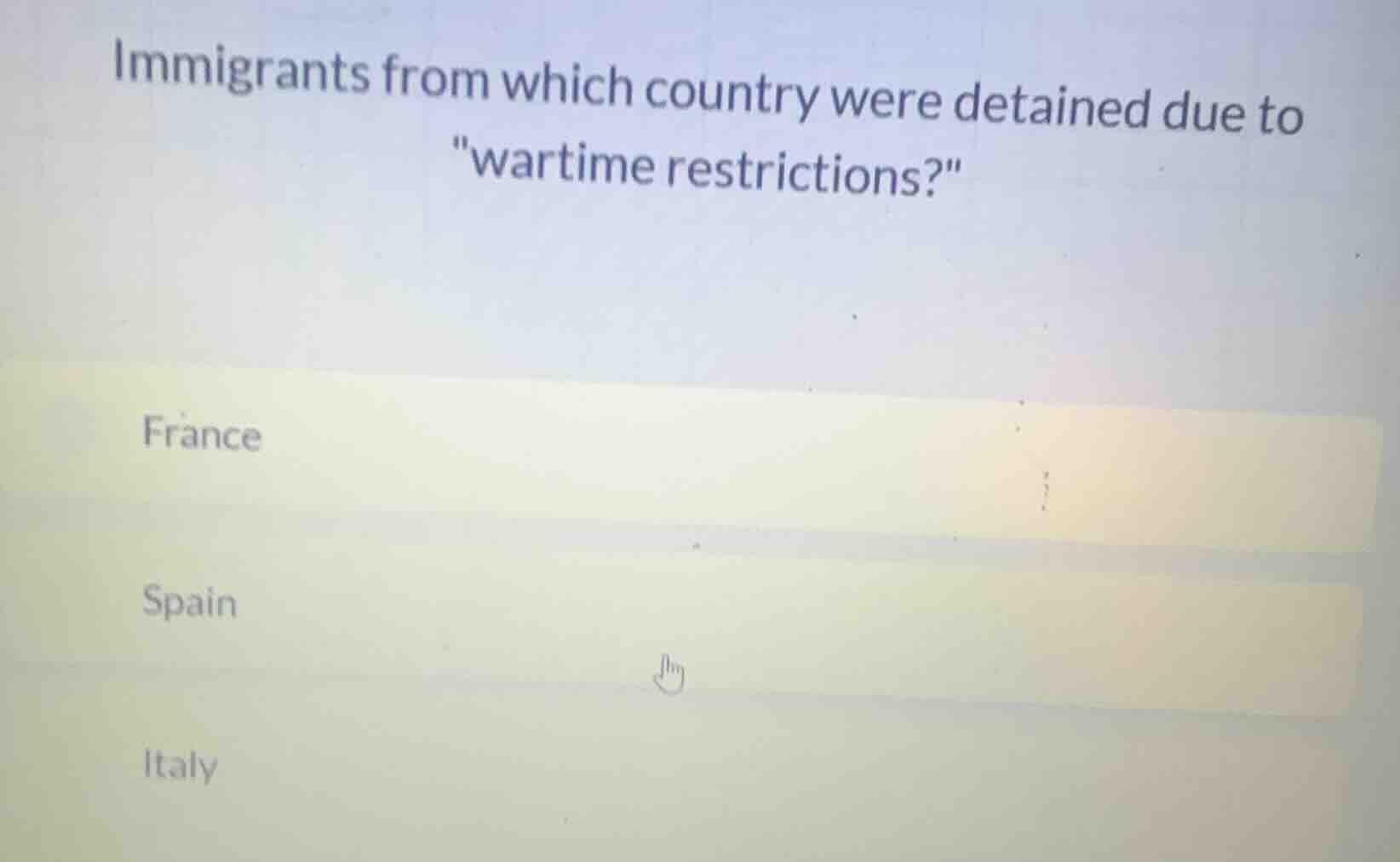 immigrants from which country were detained due to \wartime restriction…