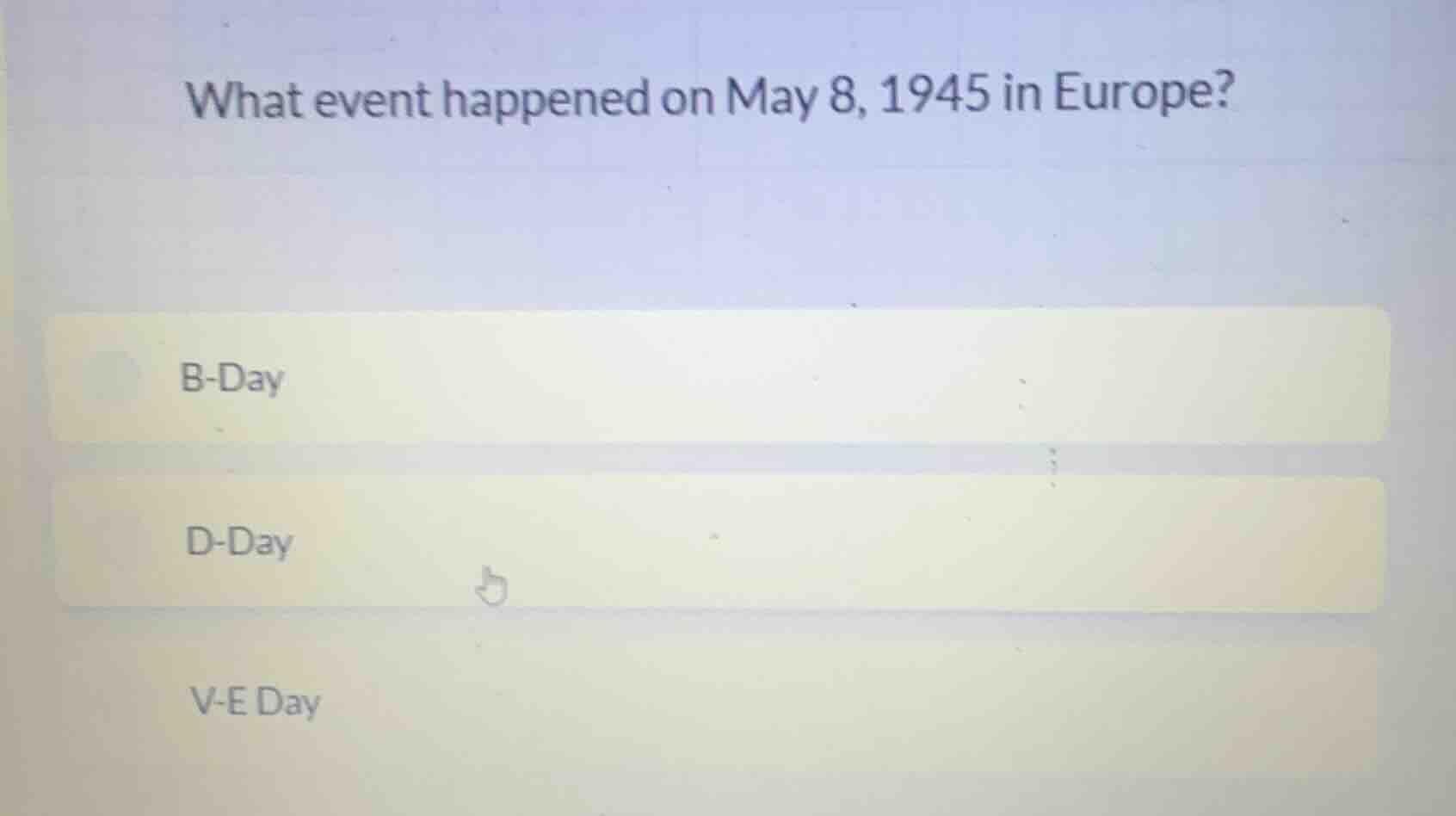 what event happened on may 8, 1945 in europe? b-day d-day v-e day