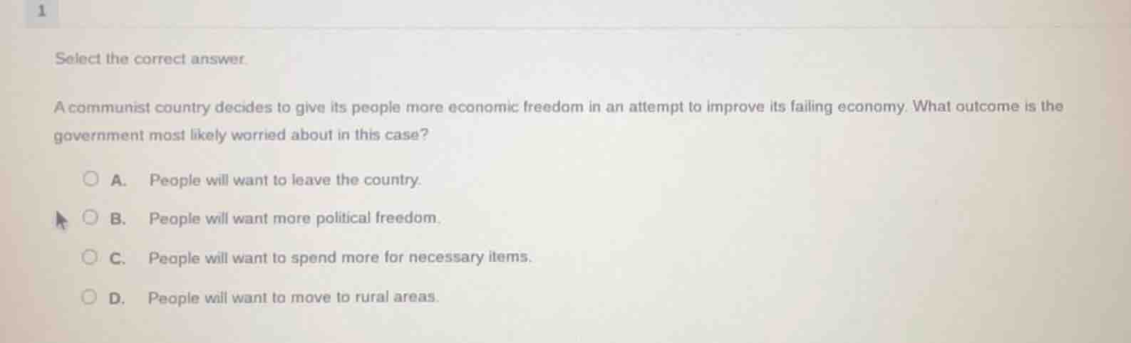 select the correct answer. a communist country decides to give its peop…