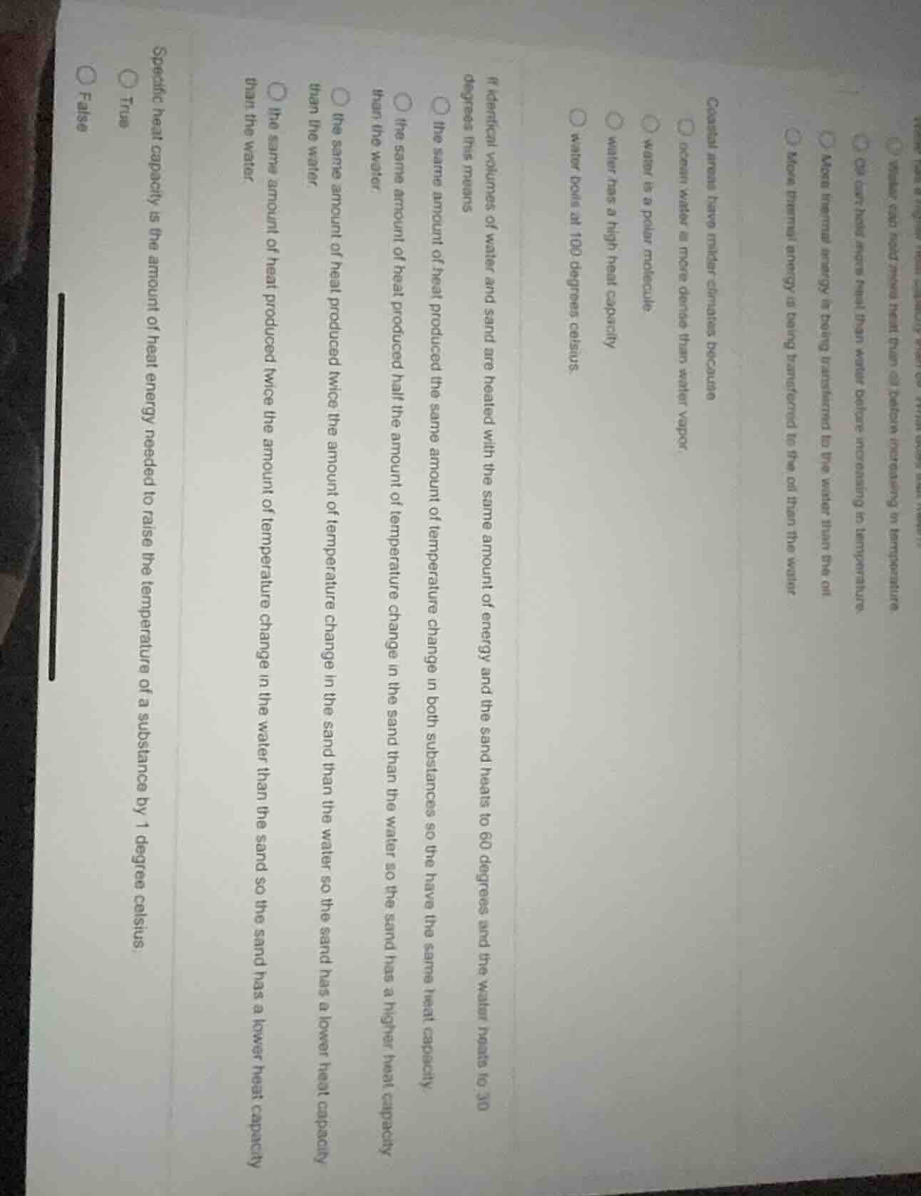 various true & false and multiple choice questions on thermal energy an…