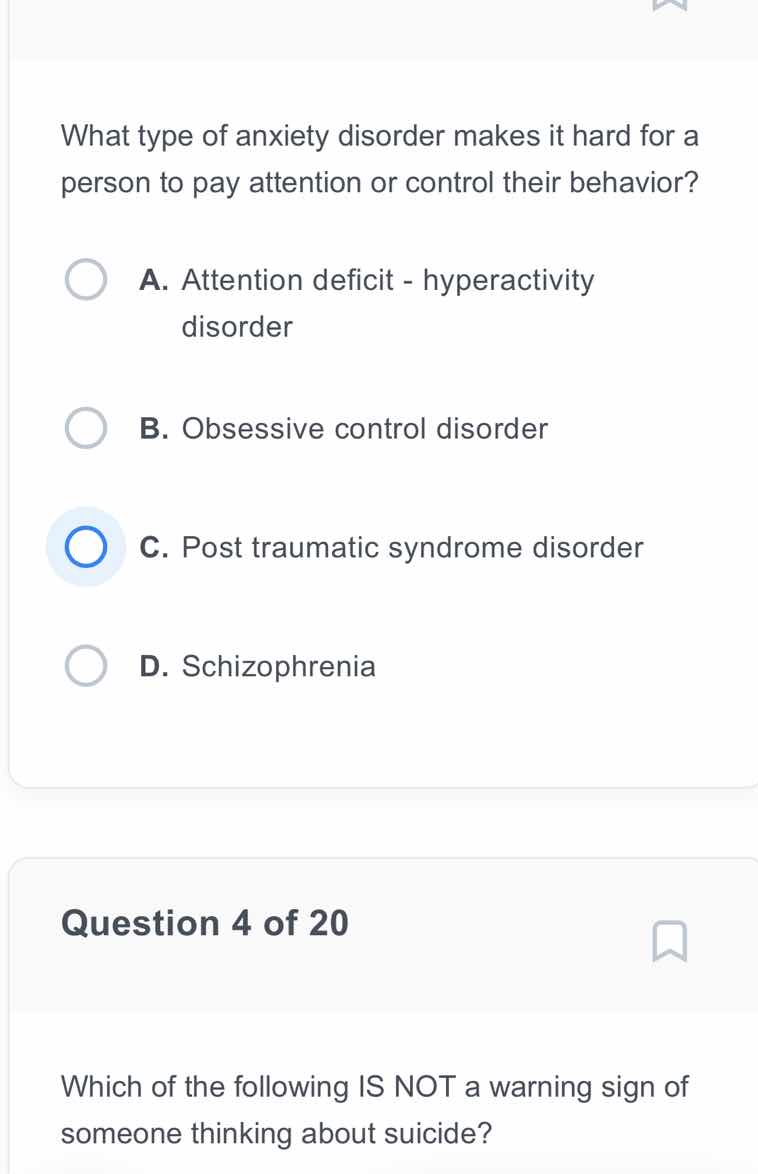 what type of anxiety disorder makes it hard for a person to pay attenti…