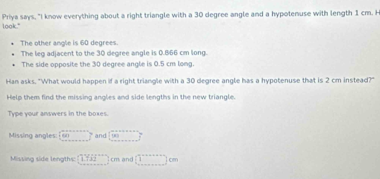 priya says, \i know everything about a right triangle with a 30 degree …