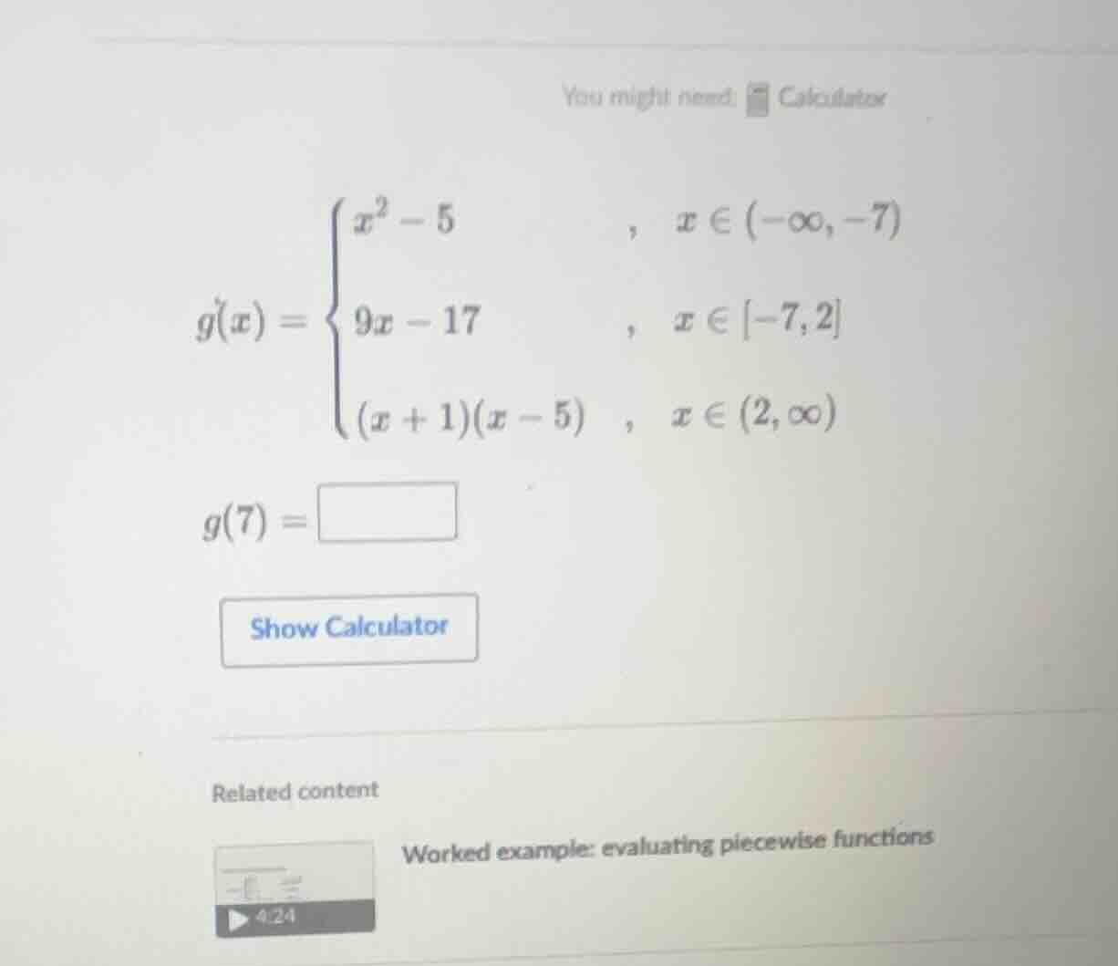 you might need: calculator $g(x) = \\begin{cases} x^2 - 5 &, \\ x \\in …