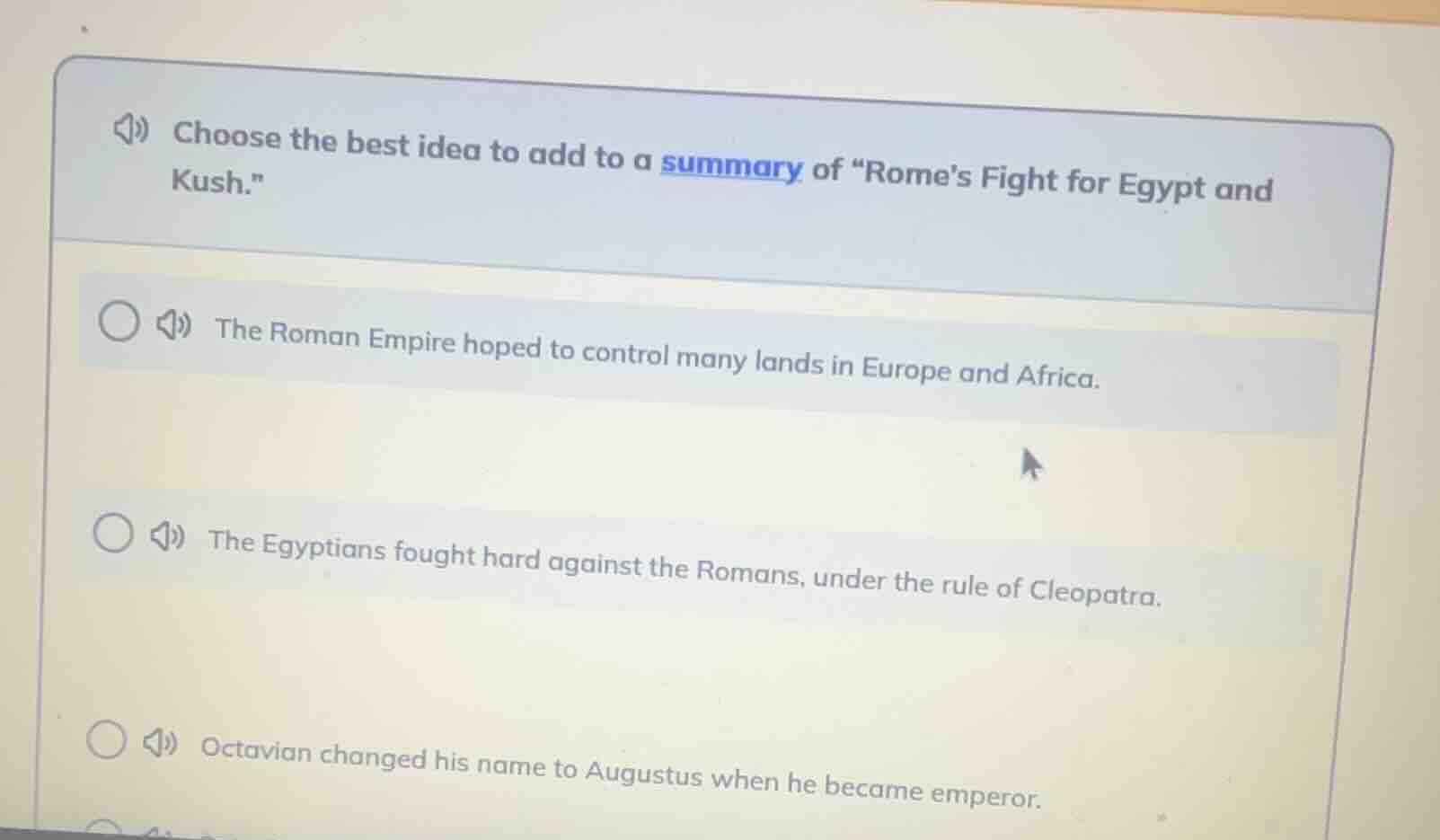 choose the best idea to add to a summary of omes fight for egypt and ku…