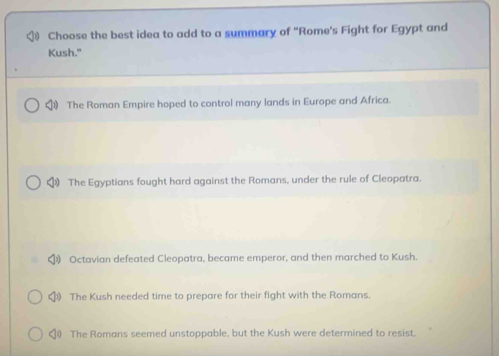 choose the best idea to add to a summary of omes fight for egypt and ku…