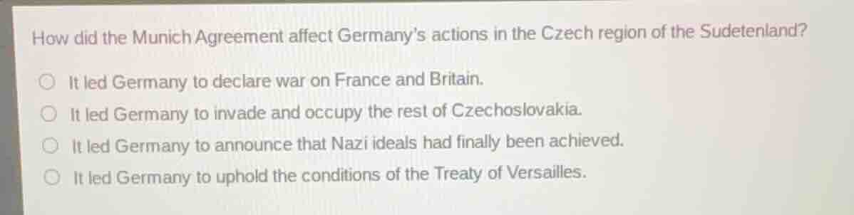 how did the munich agreement affect germanys actions in the czech regio…