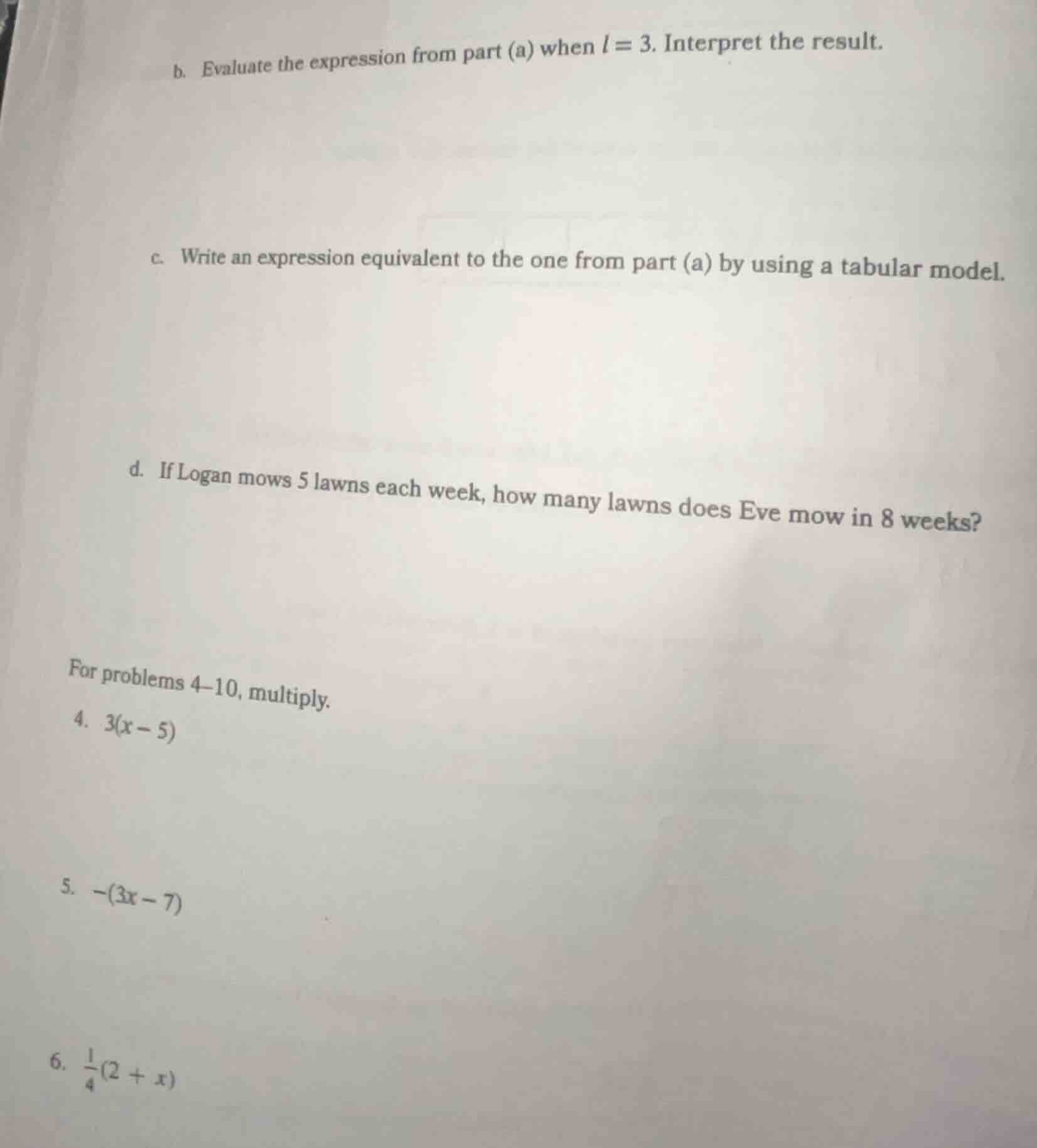b. evaluate the expression from part (a) when $l = 3$. interpret the re…