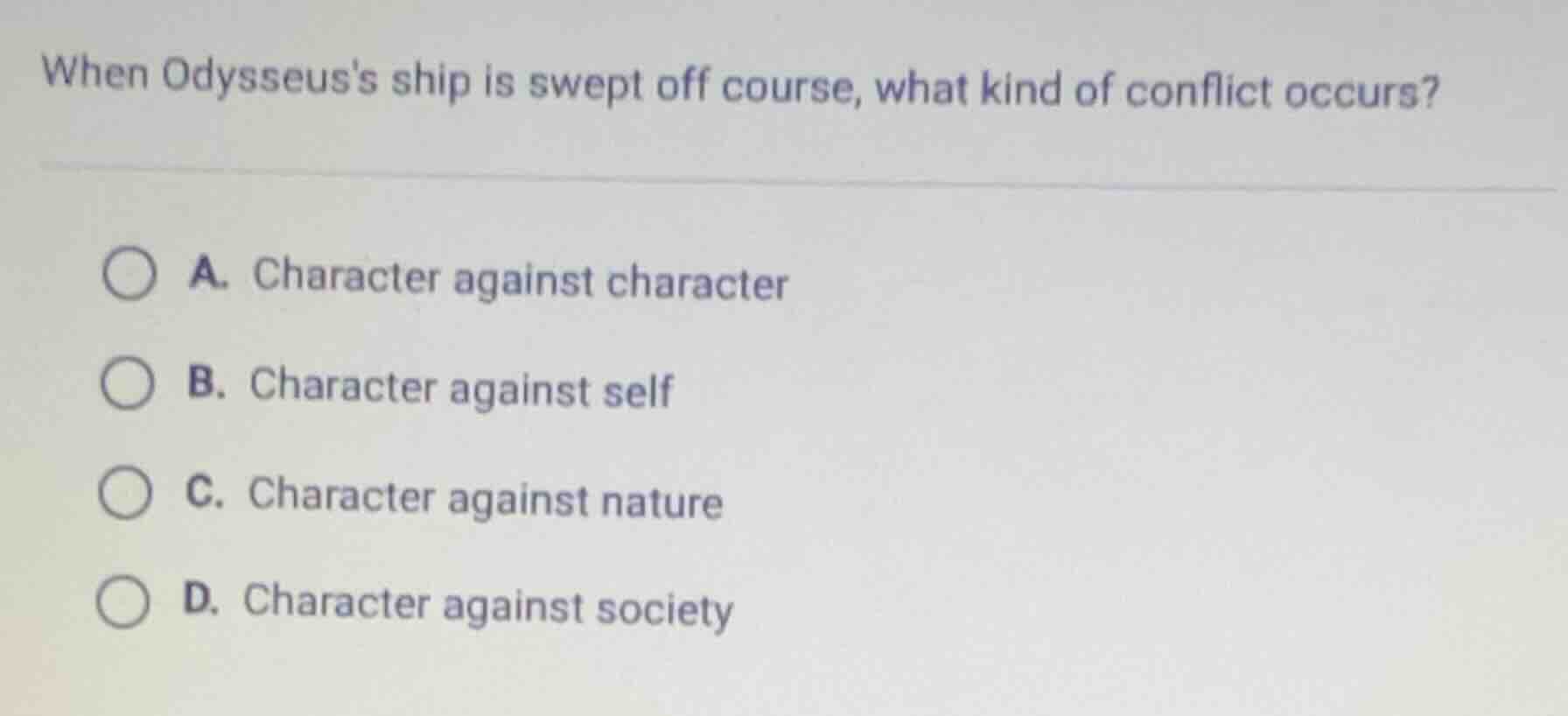 when odysseuss ship is swept off course, what kind of conflict occurs? …