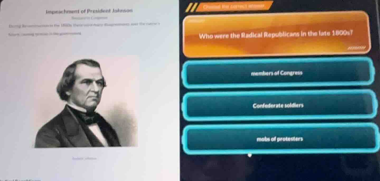 impeachment of president johnson during reconstruction in the 1860s, th…