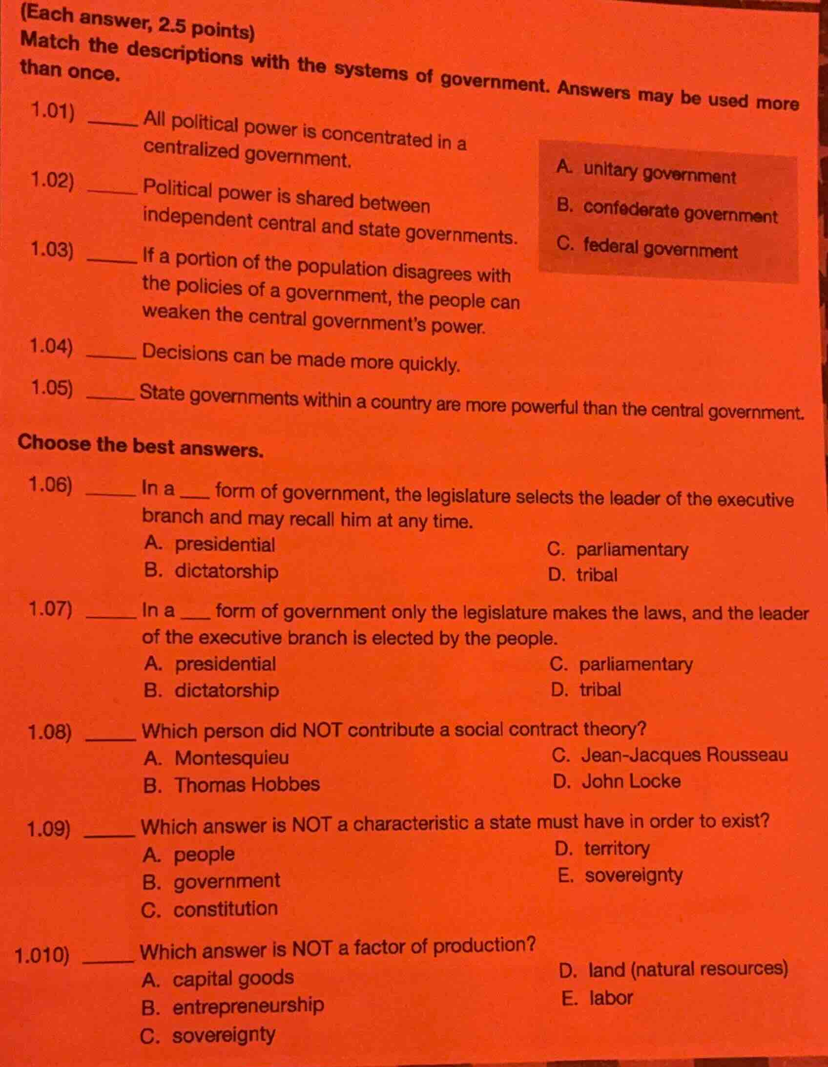 (each answer, 2.5 points) match the descriptions with the systems of go…