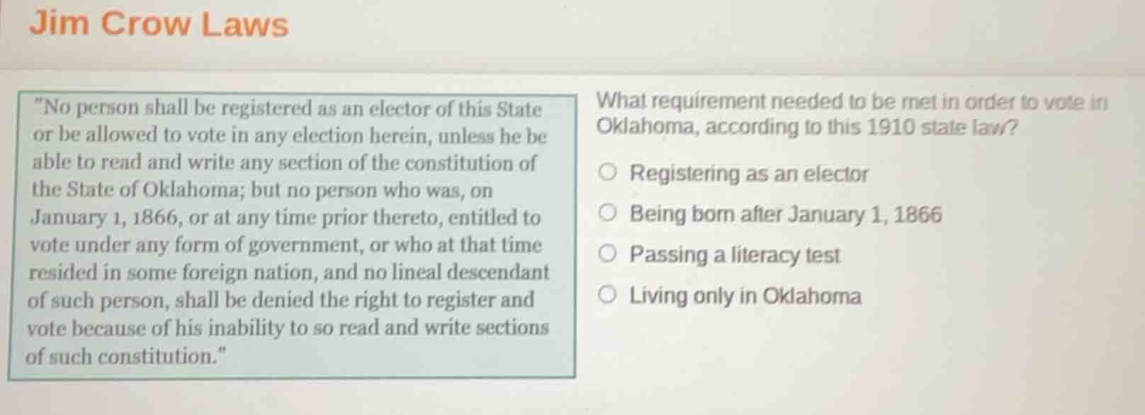 jim crow laws o person shall be registered as an elector of this state …