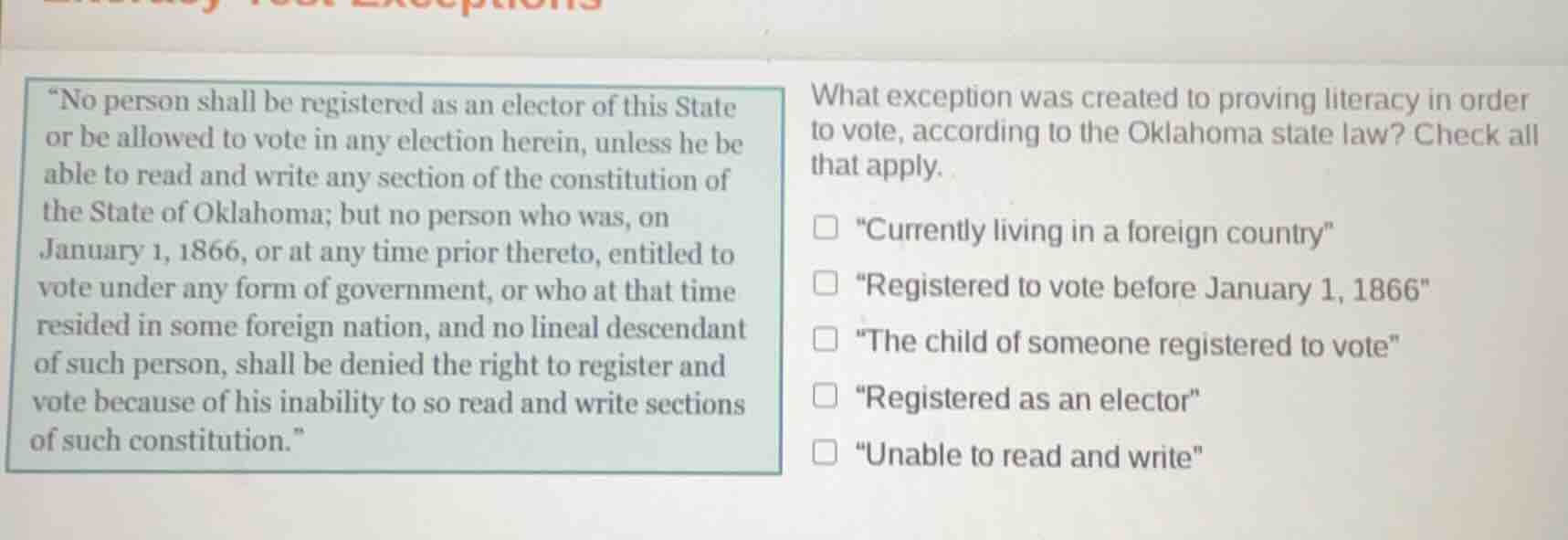 no person shall be registered as an elector of this state or be allowed…