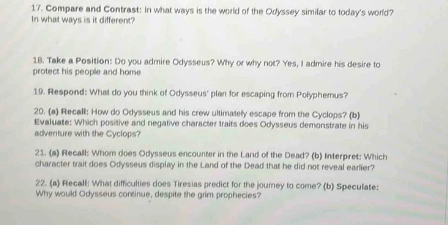 17. compare and contrast: in what ways is the world of the odyssey simi…