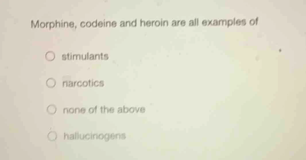morphine, codeine and heroin are all examples of stimulants narcotics n…