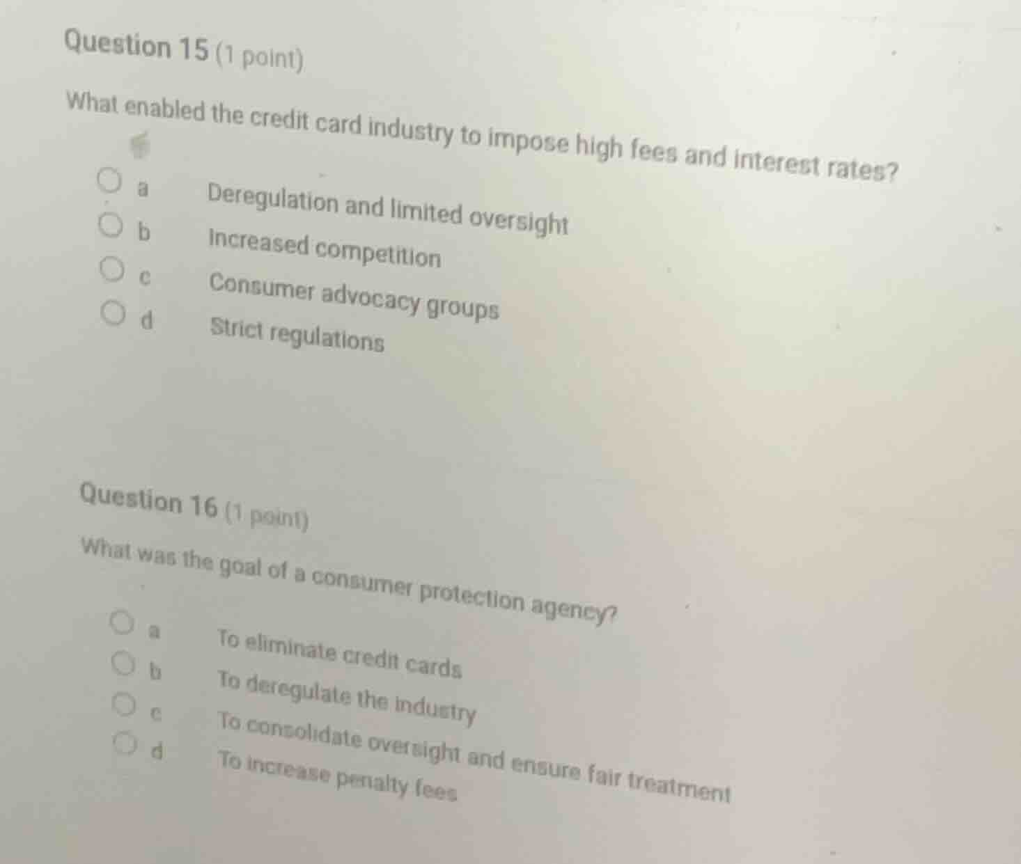 question 15 (1 point) what enabled the credit card industry to impose h…