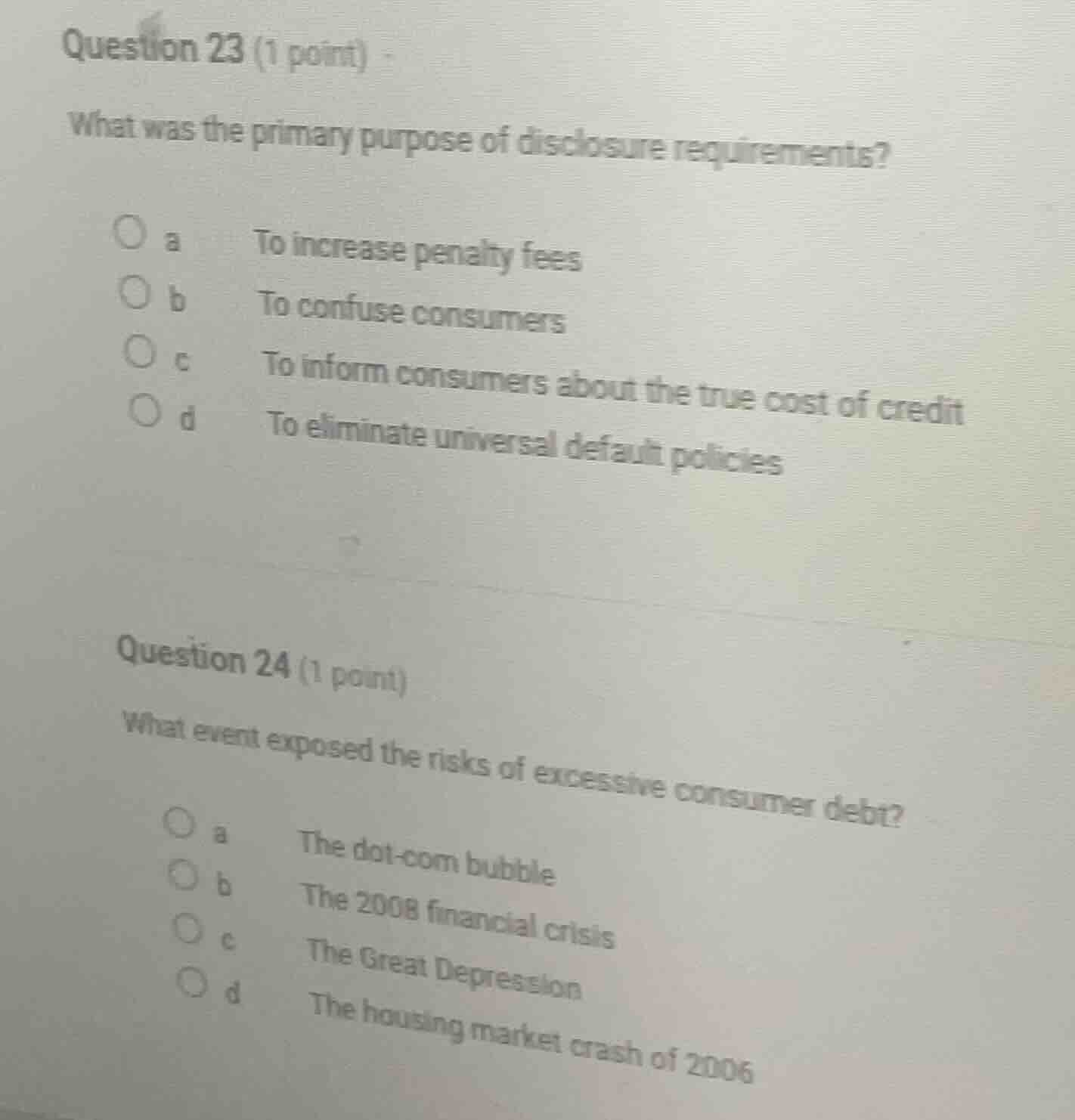 question 23 (1 point) what was the primary purpose of disclosure requir…