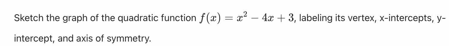 sketch the graph of the quadratic function $f(x) = x^2 - 4x + 3$, label…