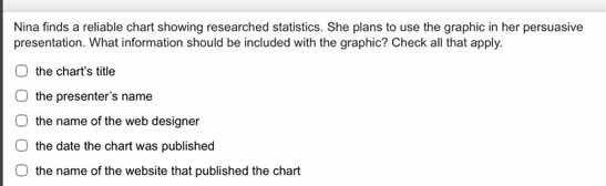 nina finds a reliable chart showing researched statistics. she plans to…