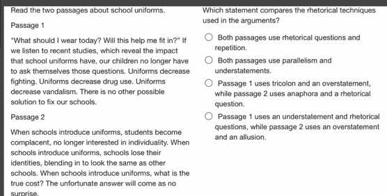 read the two passages about school uniforms. passage 1 \what should i w…