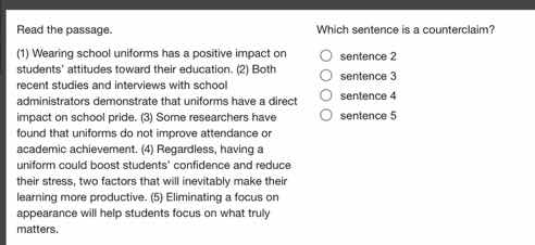read the passage. (1) wearing school uniforms has a positive impact on …