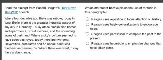 read the excerpt from ronald reagan’s “tear down this wall” speech. whe…