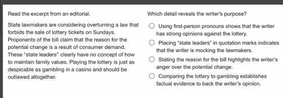 read the excerpt from an editorial. state lawmakers are considering ove…