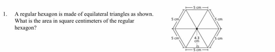 1. a regular hexagon is made of equilateral triangles as shown. what is…