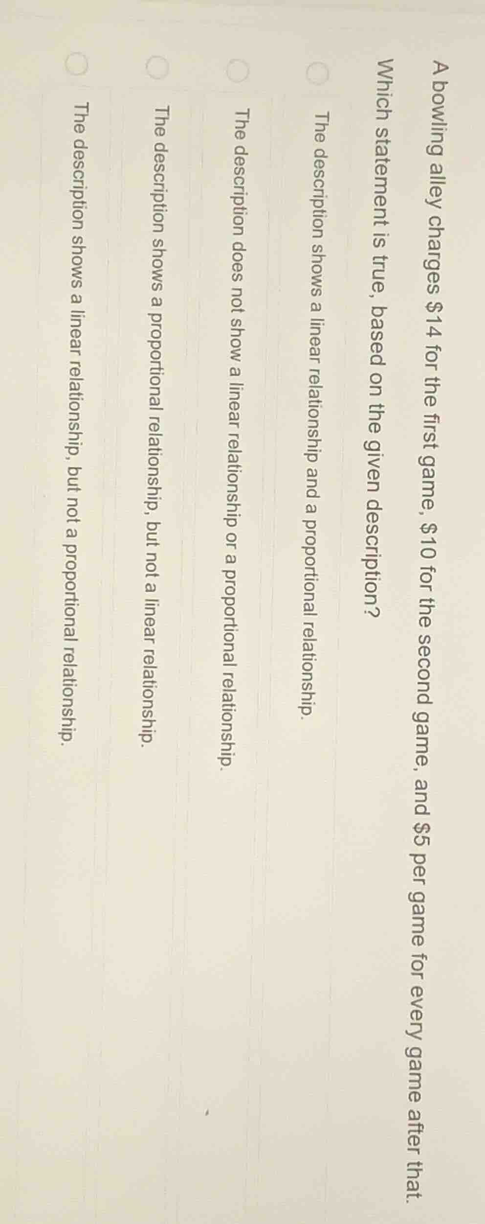 a bowling alley charges $14 for the first game, $10 for the second game…