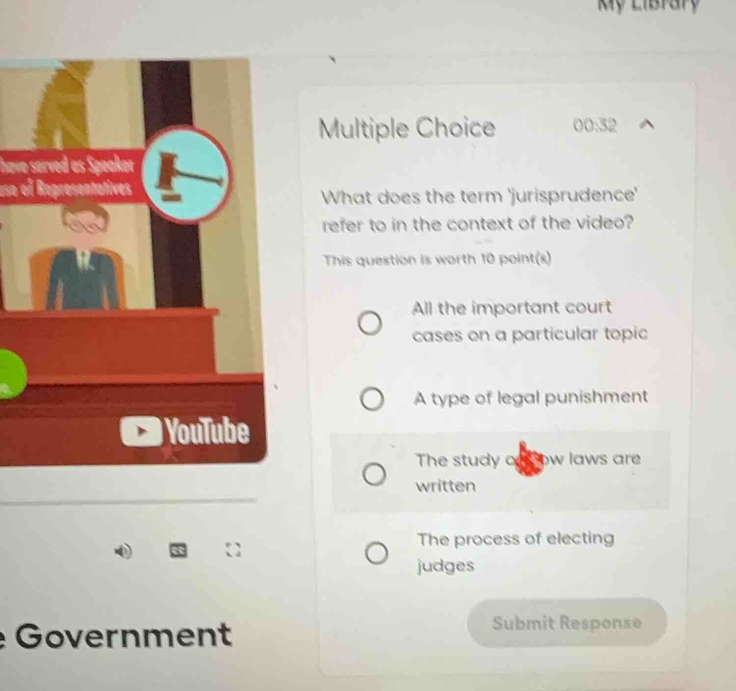 multiple choice what does the term jurisprudence refer to in the contex…