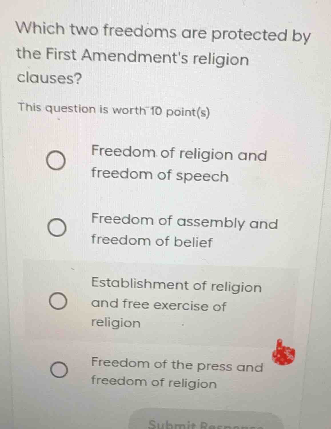 which two freedoms are protected by the first amendments religion claus…