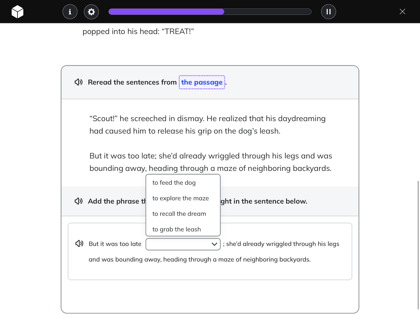 popped into his head: \treat!\ reread the sentences from the passage. \…