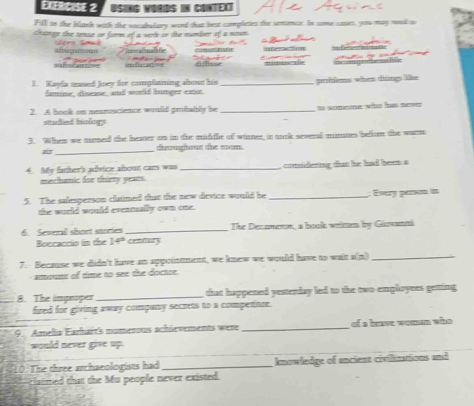 exercise 2 using words in context fill in the blank with the vocabulary…