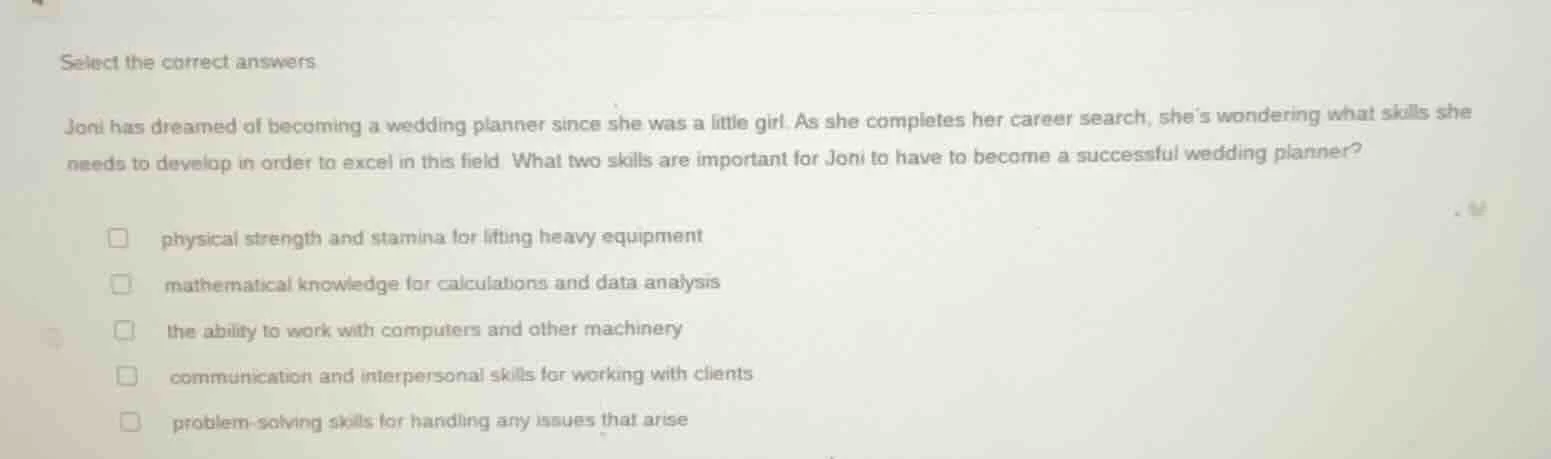 select the correct answers joni has dreamed of becoming a wedding plann…