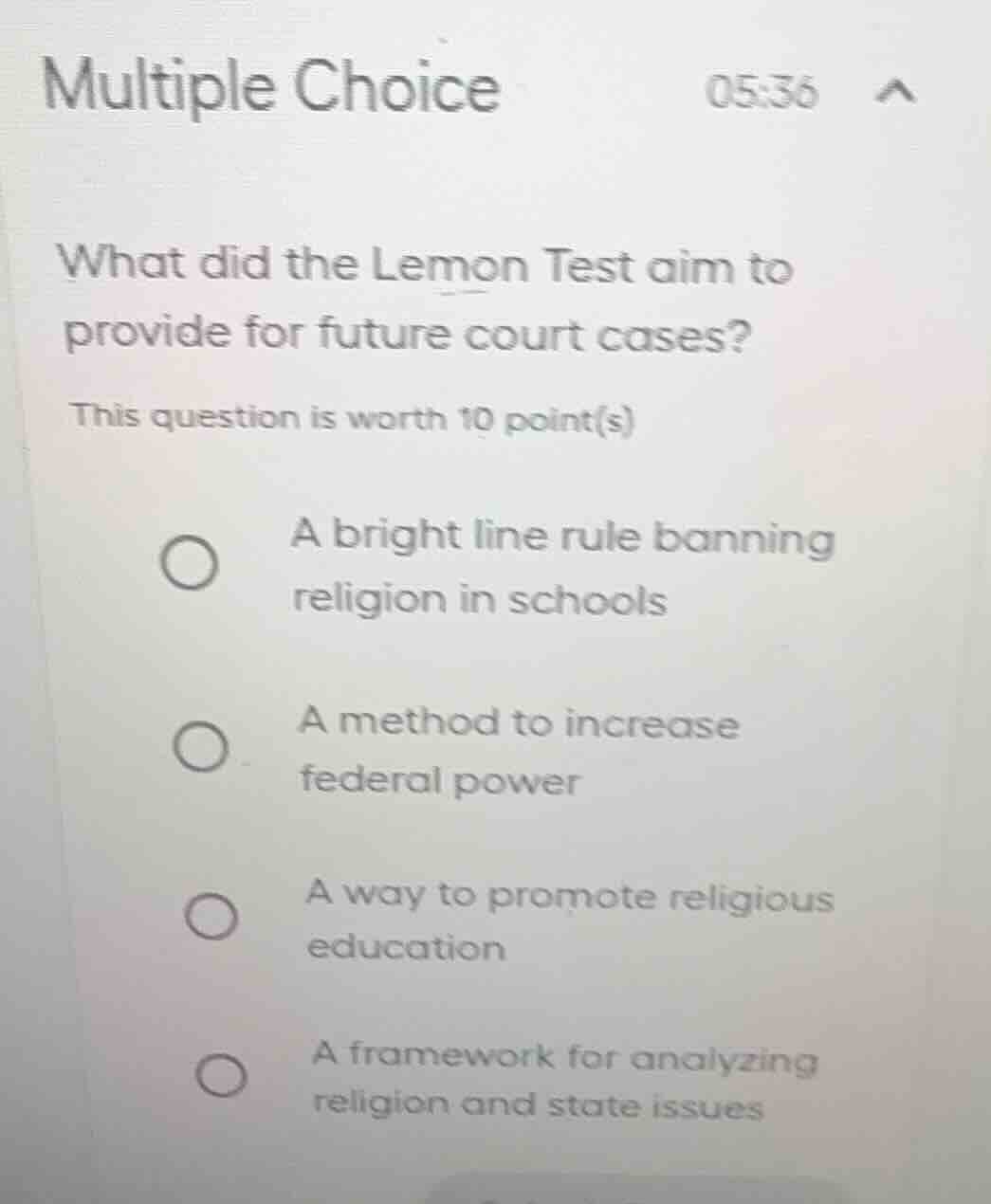 multiple choice what did the lemon test aim to provide for future court…